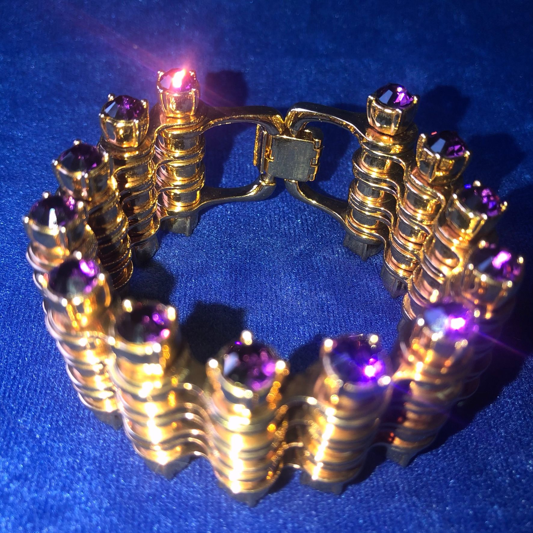 Preowned Mawi gold-tone metal  purple crystal Bike Chain bracelet gold