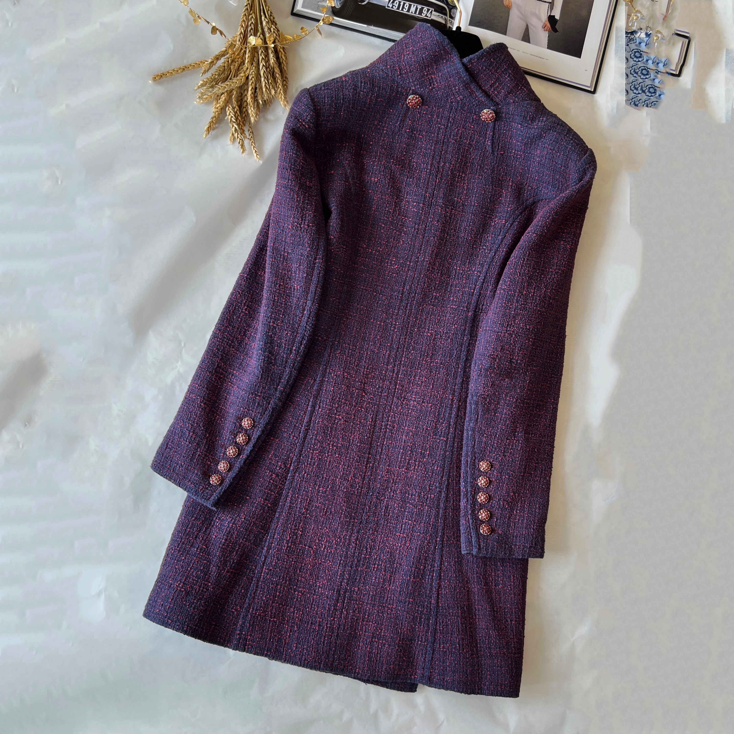 Chanel Paris/Bombay Purple Tweed Coat Size L