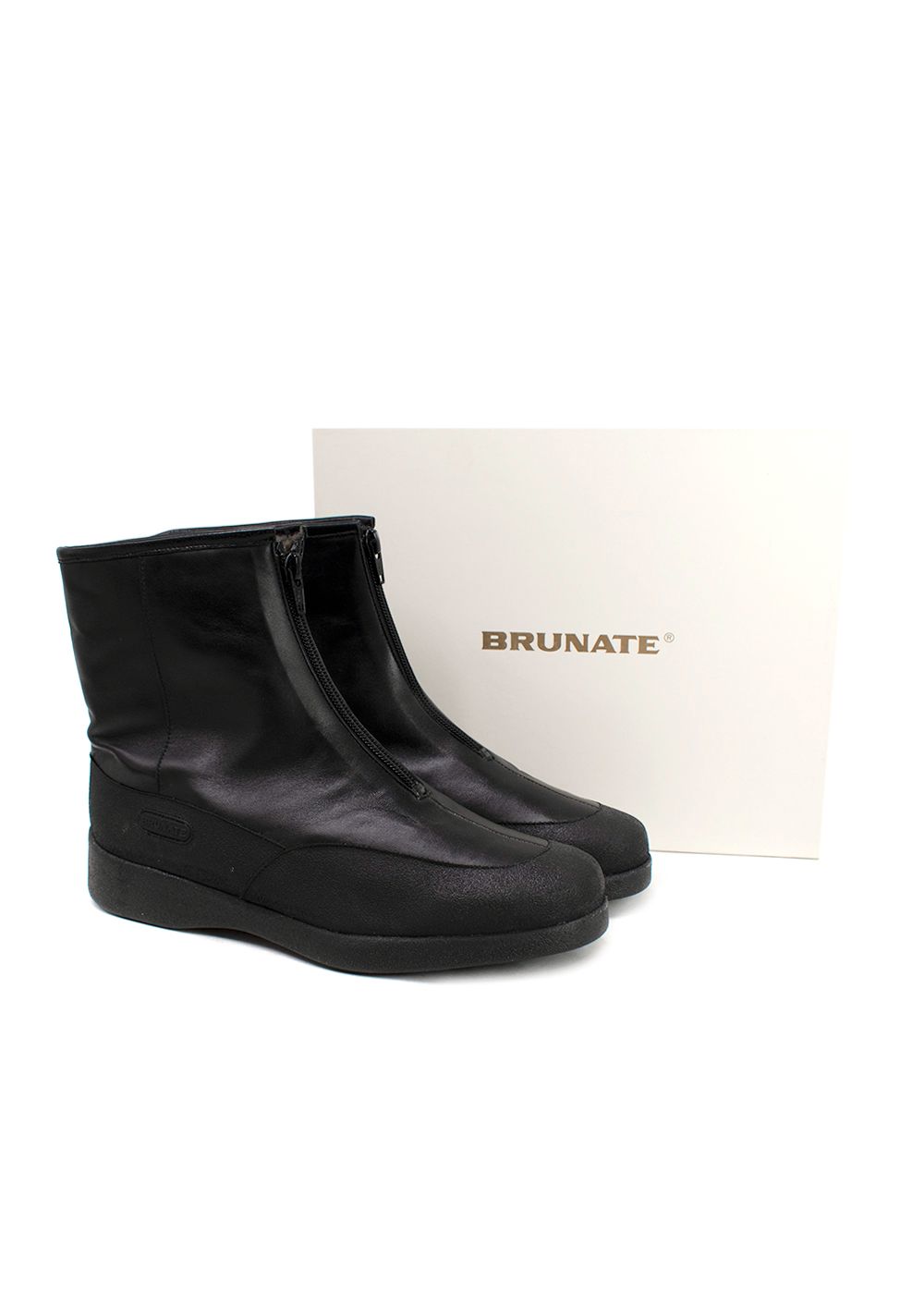 Brunate Black Leather Zip Up Ankle Boots Size 395