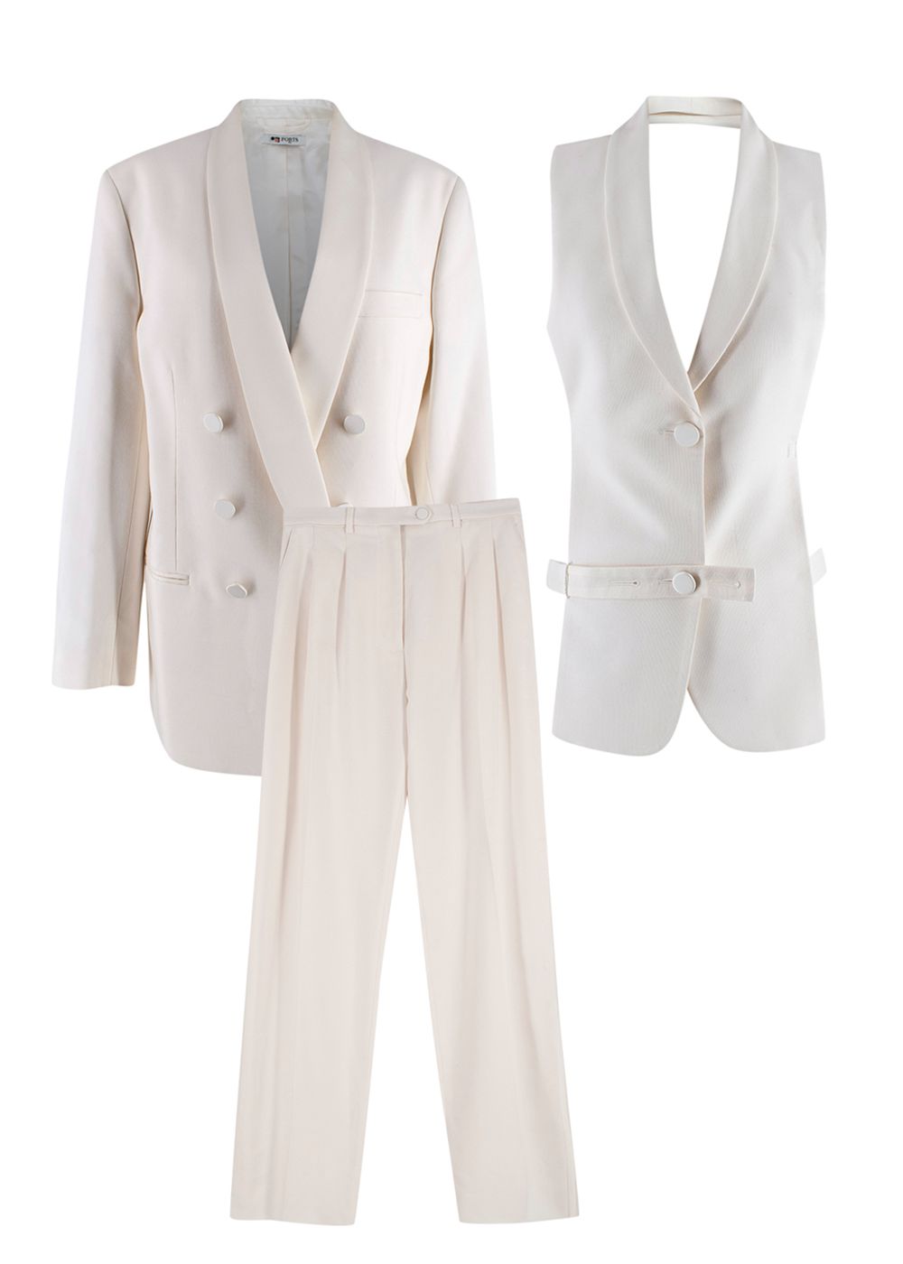 Ports 1961 Cream Double-breasted Blazer Waistcoat  Trousers Size S viscose