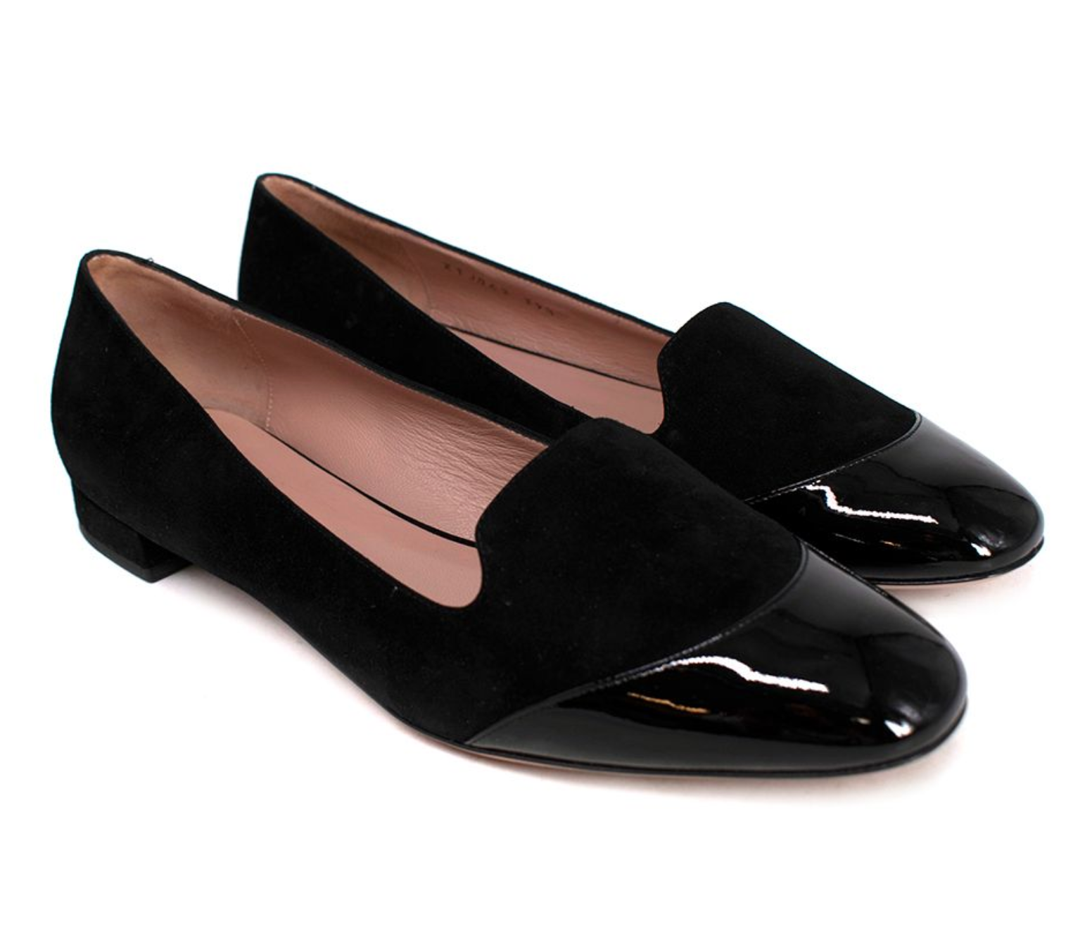 Preowned Giorgio Armani Black Suede Flats with Patent-leather Cap-toe Size 395