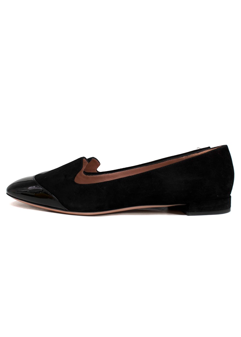 Preowned Giorgio Armani Black Suede Flats with Patent-leather Cap-toe Size 395