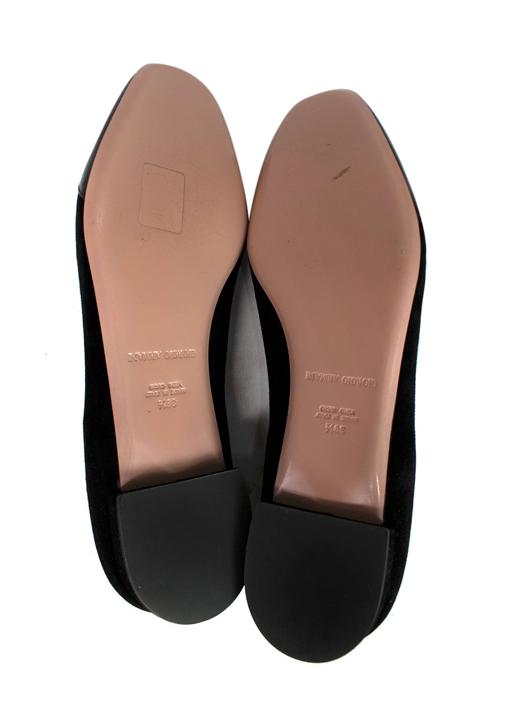 Preowned Giorgio Armani Black Suede Flats with Patent-leather Cap-toe Size 395