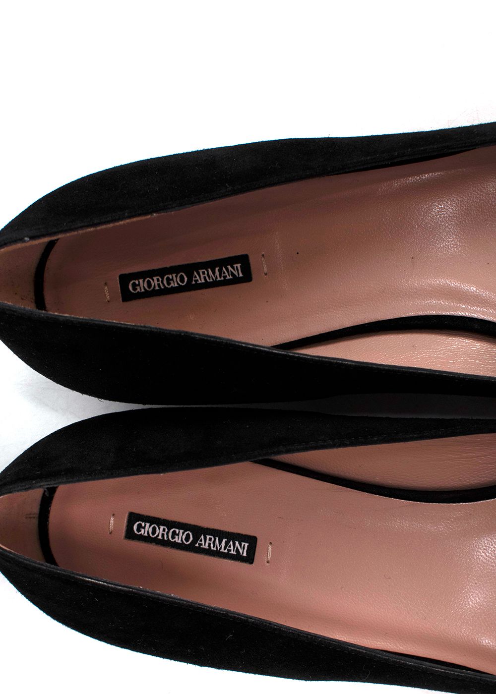 Preowned Giorgio Armani Black Suede Flats with Patent-leather Cap-toe Size 395