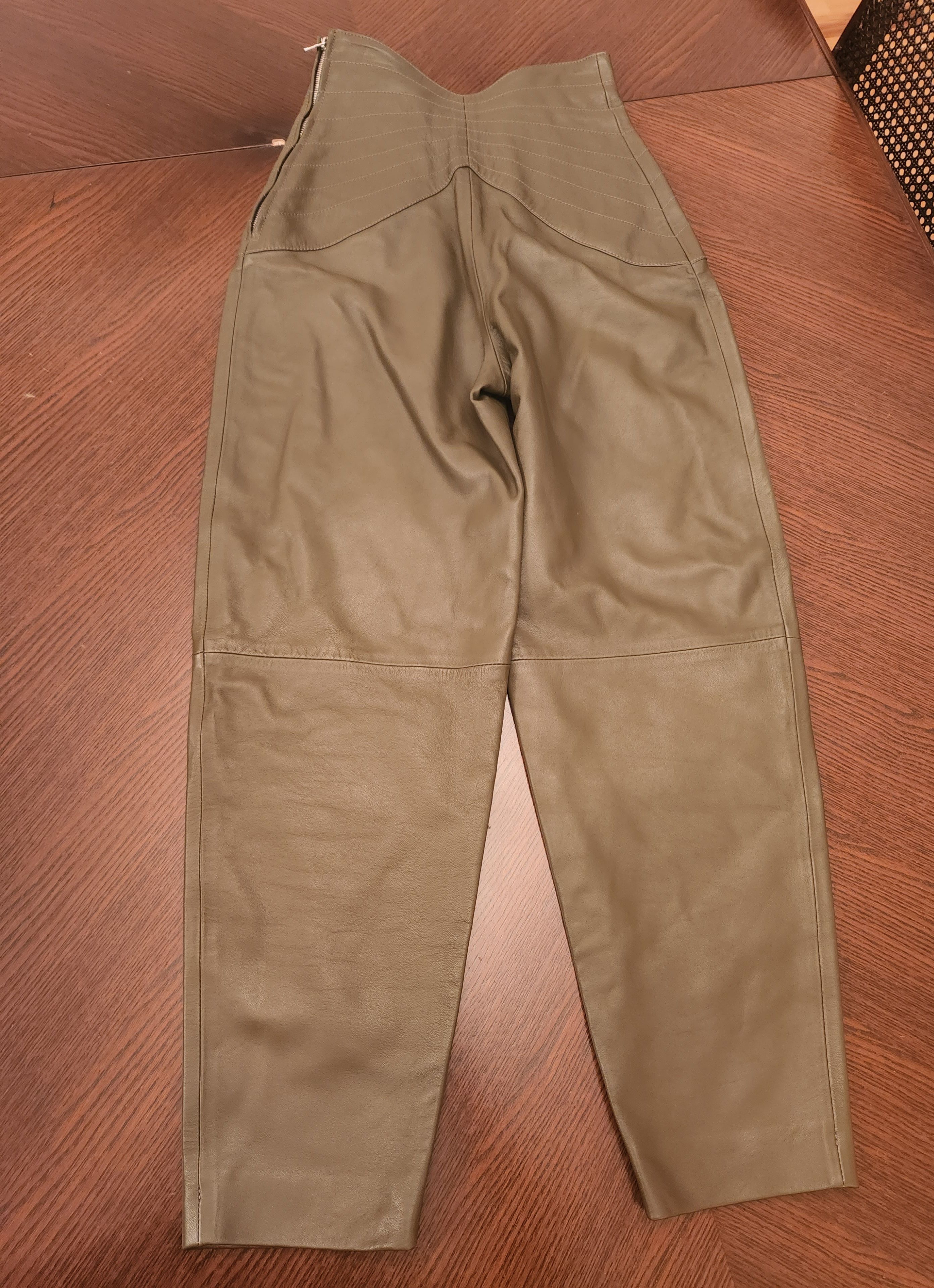 Preowned Attico Butterfly-insert High-waist Leather Trousers Size S Khaki-green