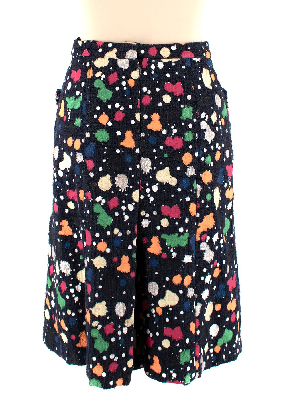 Preowned Chanel Cotton Tweed Hand Painted Multicoloured Skirt Size XS Multi