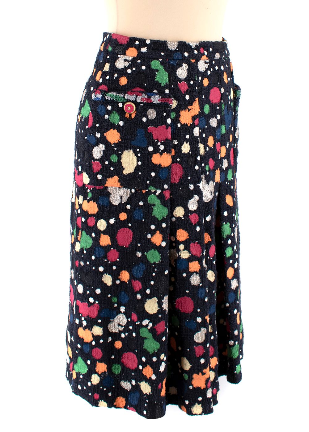 Preowned Chanel Cotton Tweed Hand Painted Multicoloured Skirt Size XS Multi