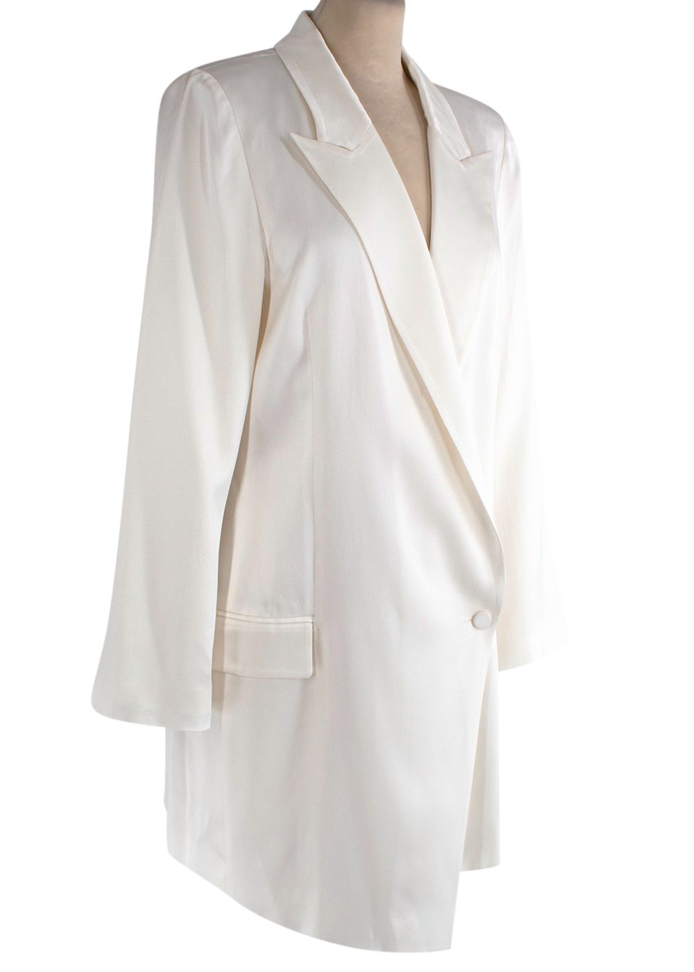 Preowned Alexis Ivory Satin Longline Blazer Size M White acetate