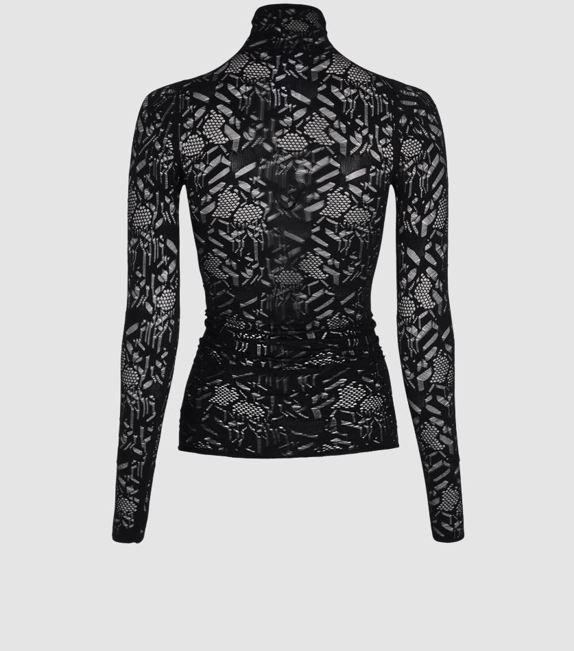 Dior Black Lace High Neck Top Size XS polyamide-stretchy