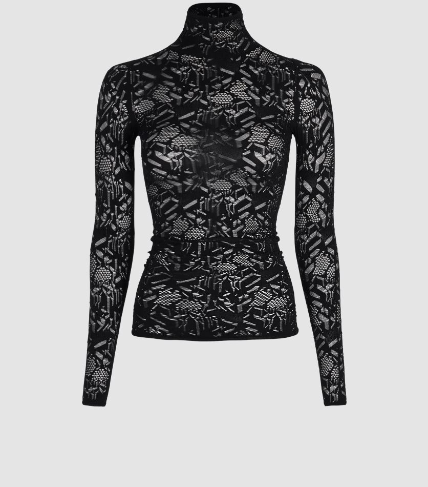 Dior Black Lace High Neck Top Size XS polyamide-stretchy