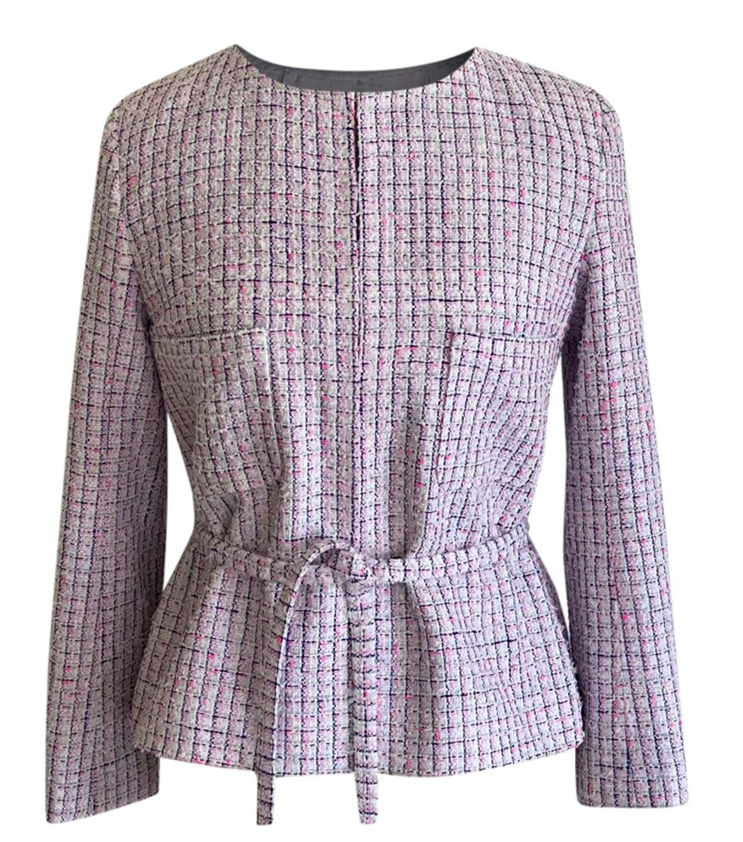 Chanel Pink Tweed Belted Jacket Size S lilac