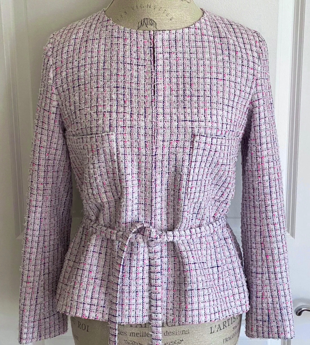 Chanel Pink Tweed Belted Jacket Size S lilac