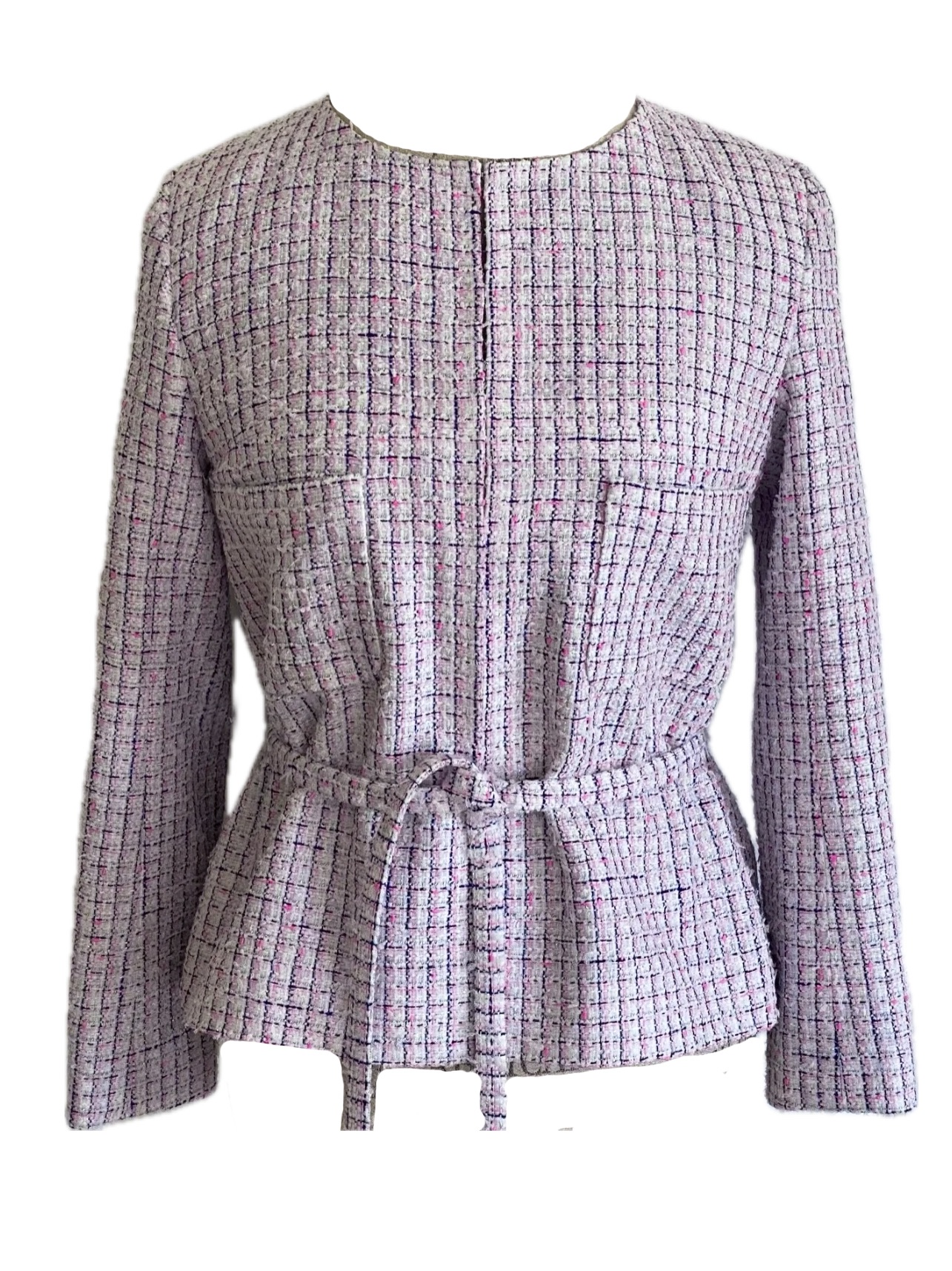 Chanel Pink Tweed Belted Jacket Size S lilac