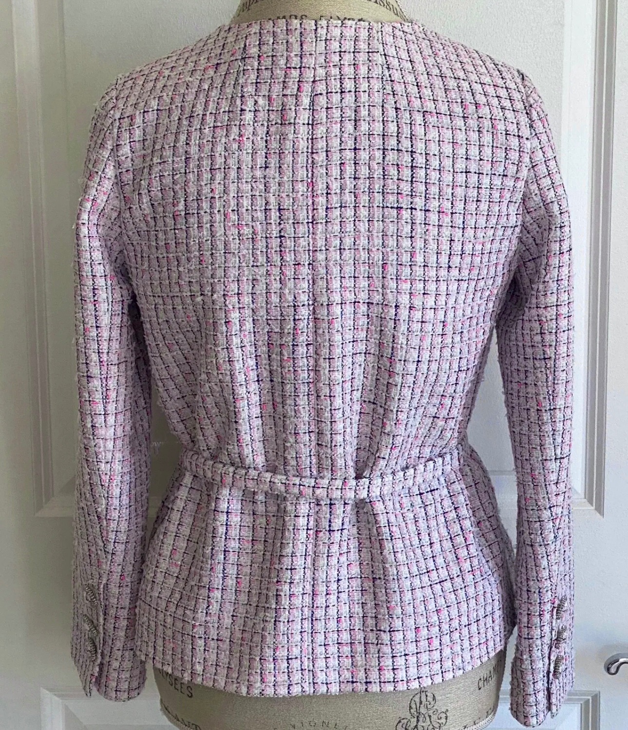 Chanel Pink Tweed Belted Jacket Size S lilac