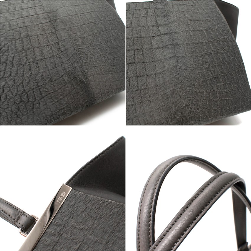 Preowned Fendi 3Jours Grey Croc-Embossed Calf Hair  Leather Tote