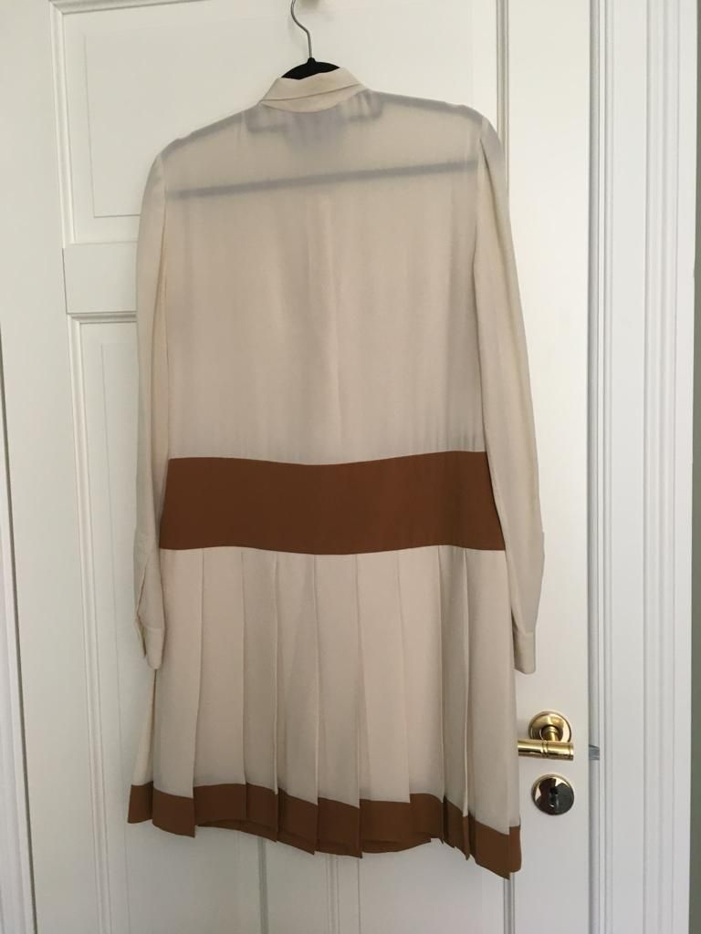 Prada Bicolour silk crepe drop waist dress Size XXS Beige