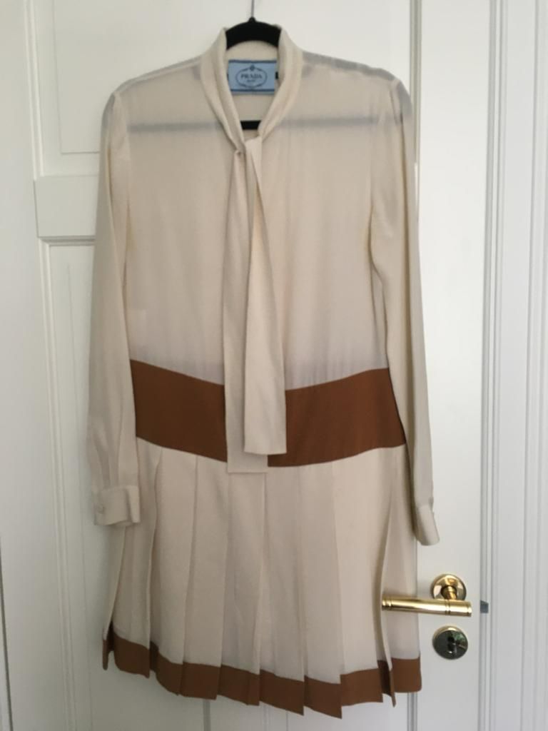 Prada Bicolour silk crepe drop waist dress Size XXS Beige