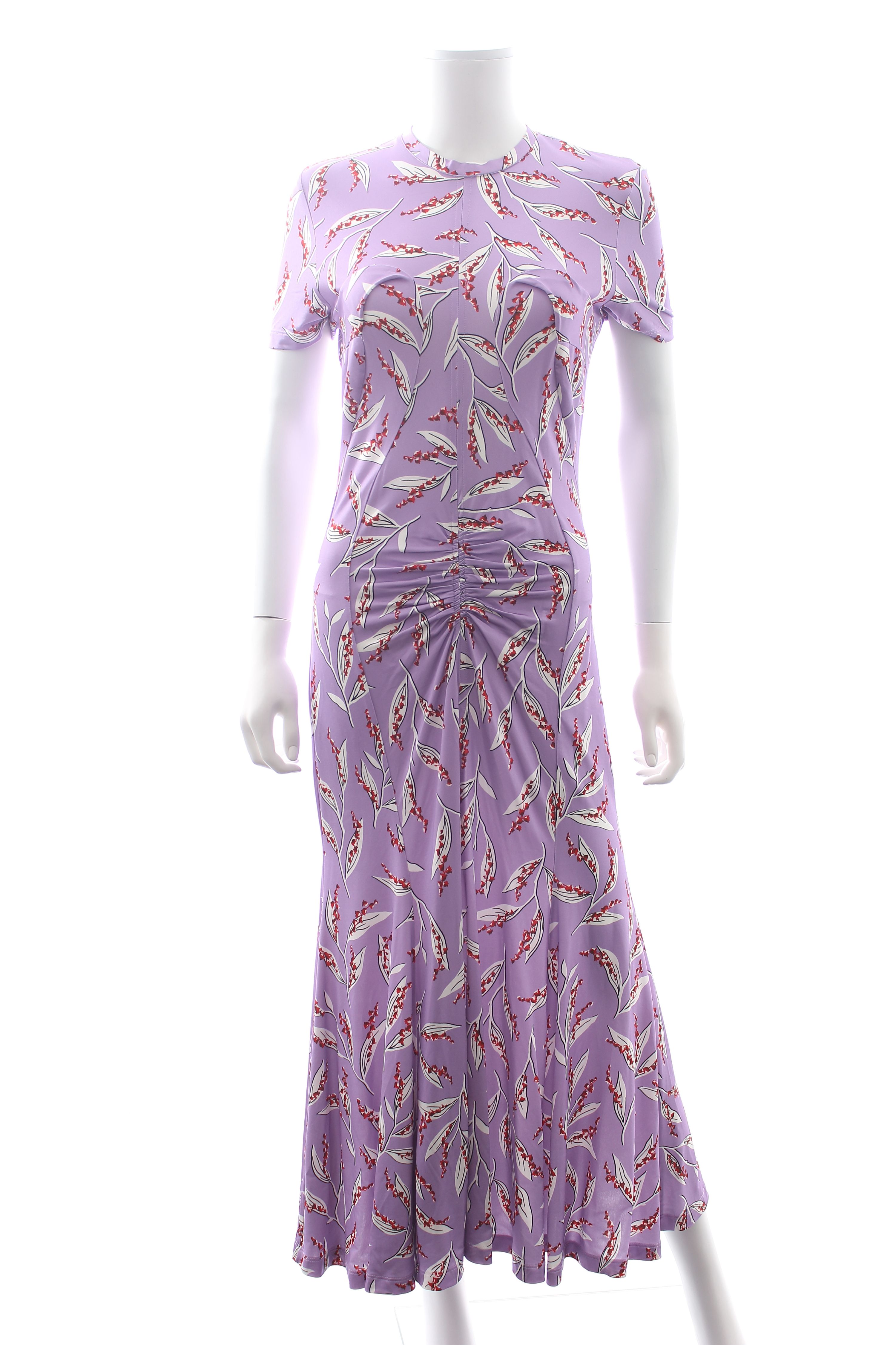 Preowned Rabanne Lilac Floral Midi Dress Size M Purple viscose/elastane