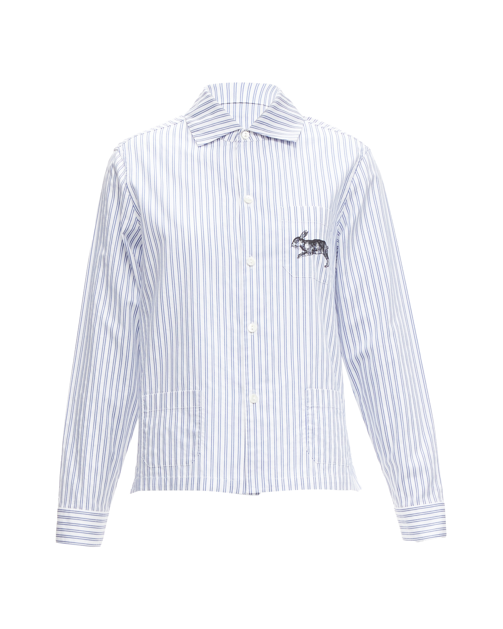 Men's Preowned Gucci Blue Striped Shirt with Rabbit Print Detail Size 42 white | white cotton