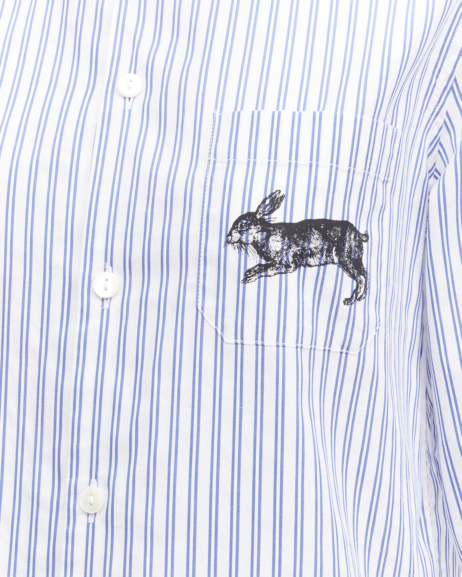 Men's Preowned Gucci Blue Striped Shirt with Rabbit Print Detail Size 42 white | white cotton