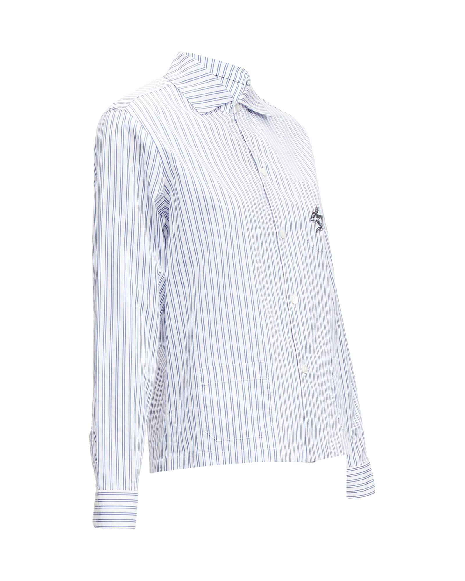 Men's Preowned Gucci Blue Striped Shirt with Rabbit Print Detail Size 42 white | white cotton