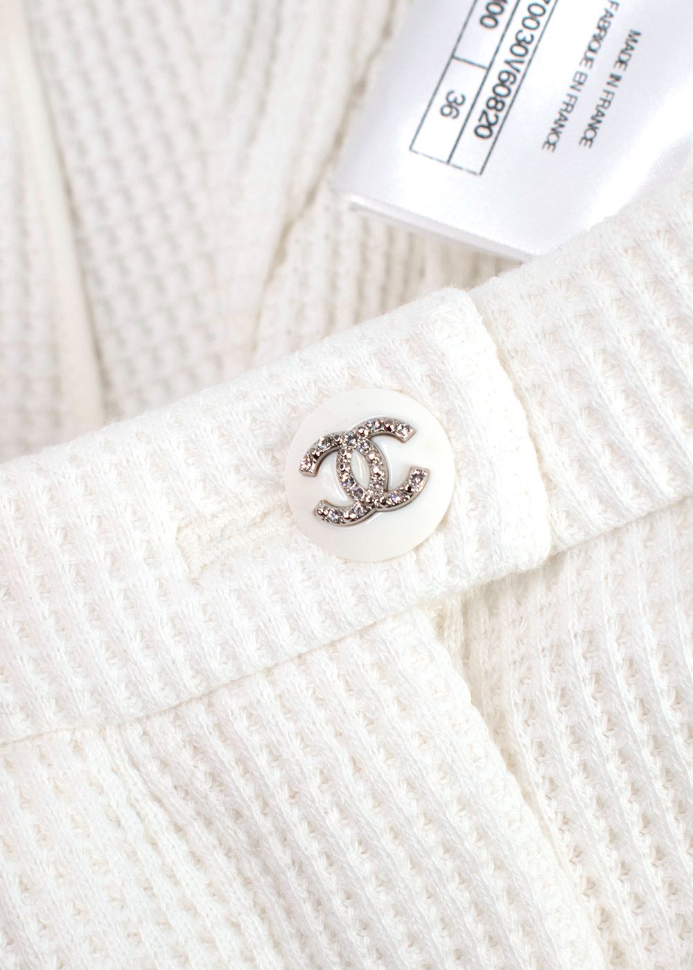 Chanel White Waffle Knit Bermuda Shorts Size XS cotton