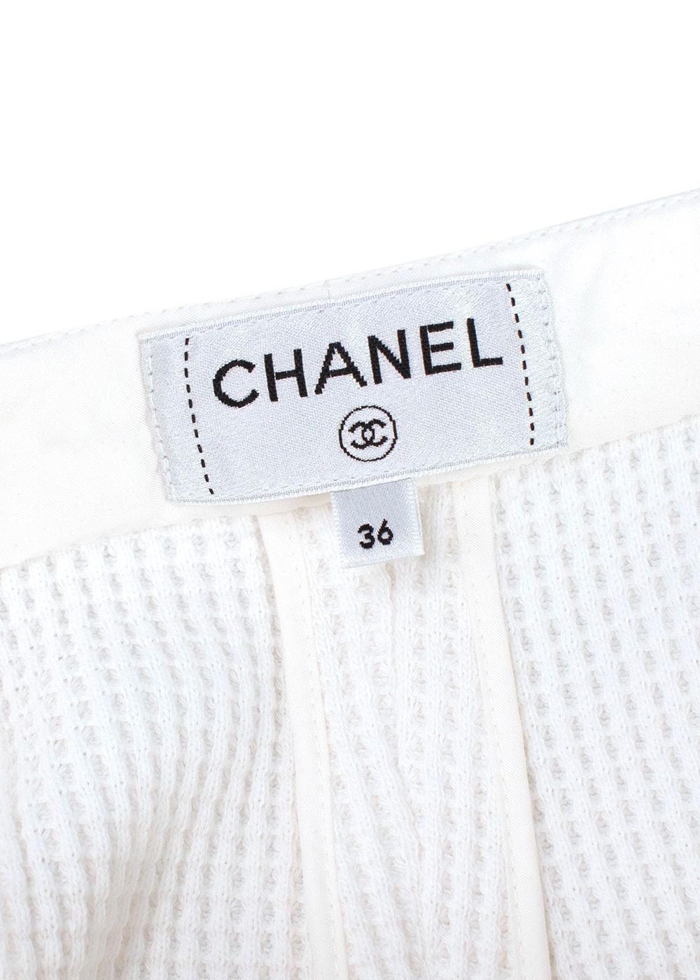 Chanel White Waffle Knit Bermuda Shorts Size XS cotton