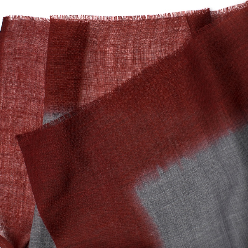 Paule Ka Fringed Stole In Two-Tone Red And Grey silk