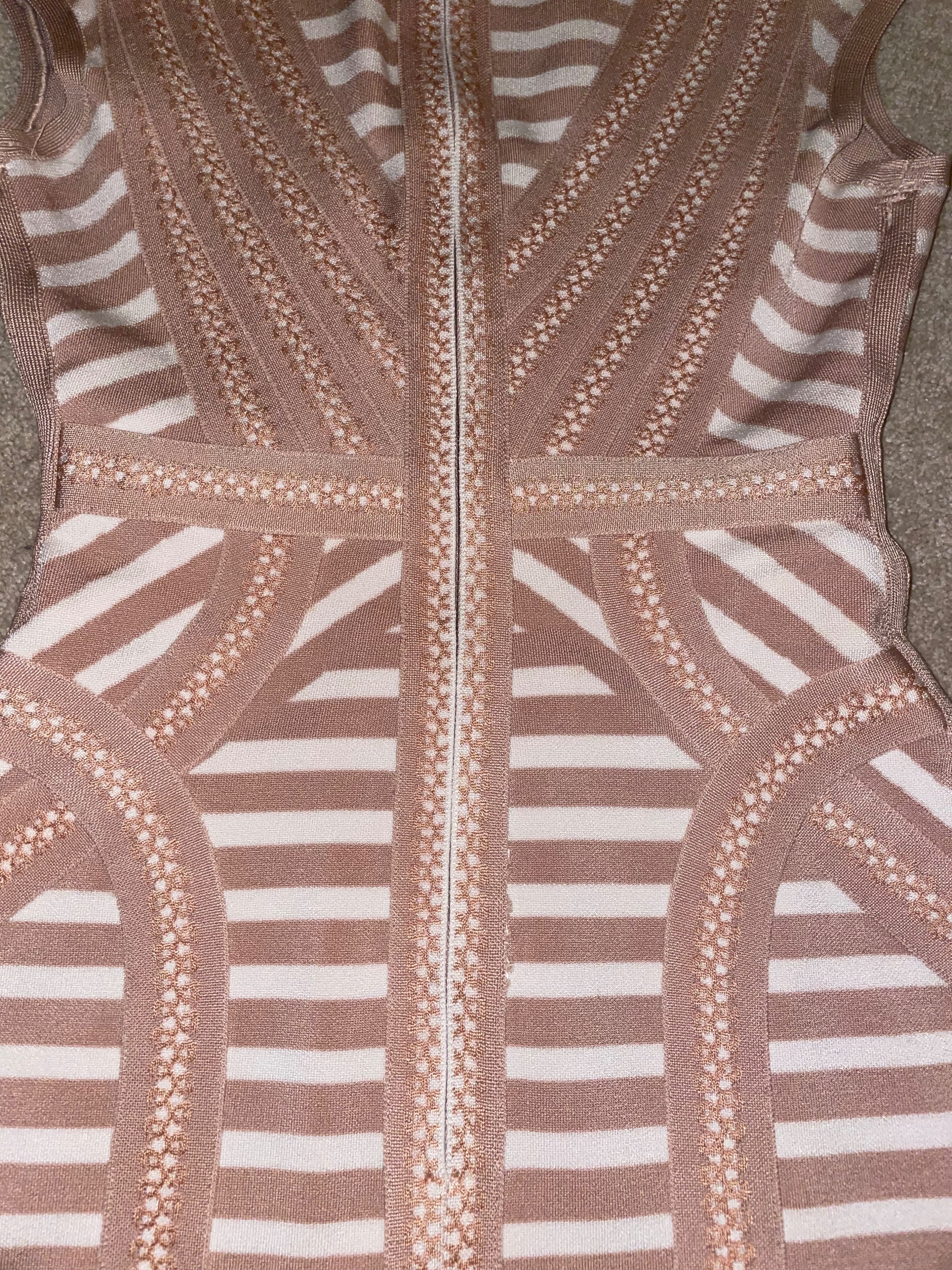 Preowned Herve Leger Pink Bandage Mini Dress Size 36 Beige and white elastane