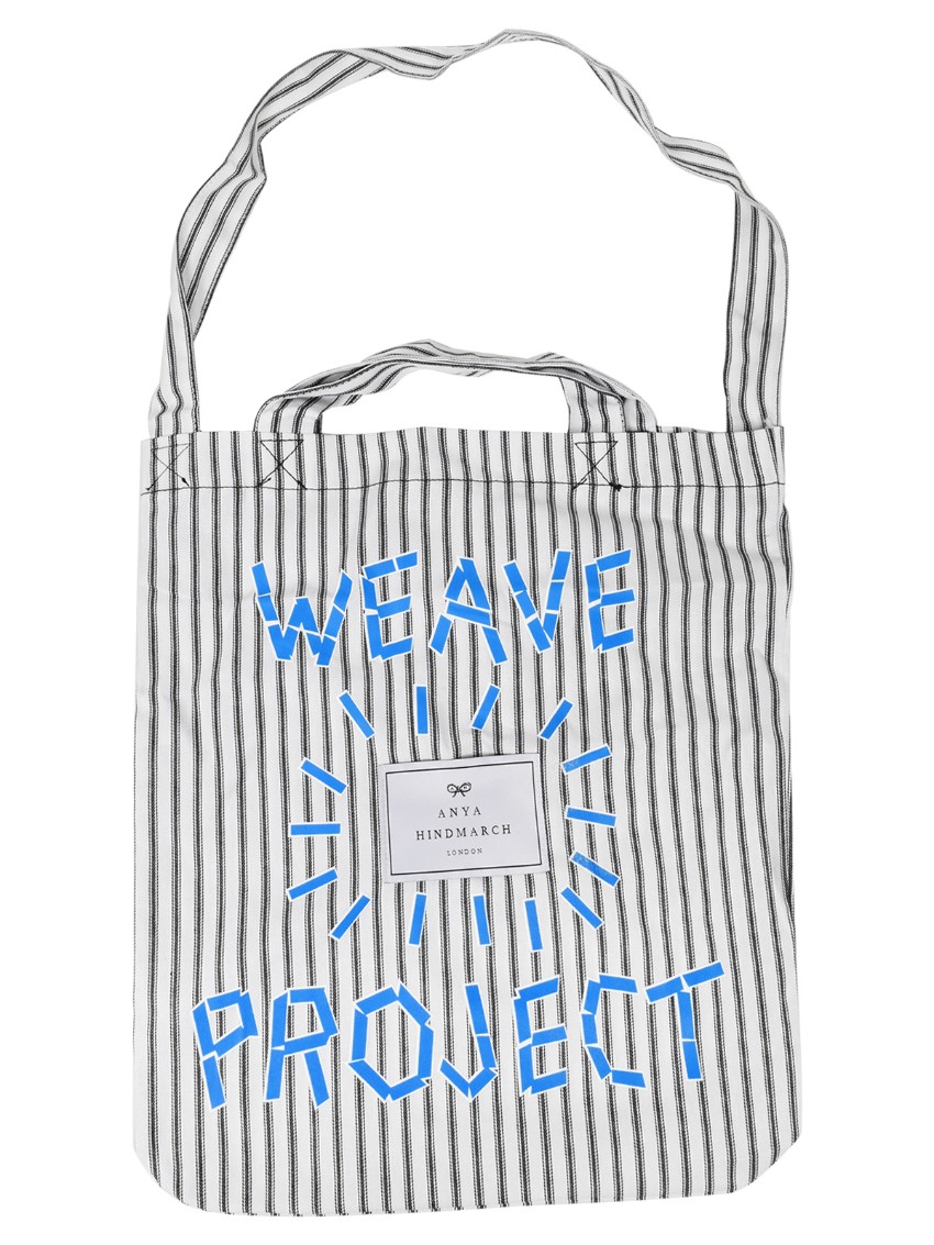 Anya Hindmarch Weave Project Embroidered Striped Tote Bag White cotton