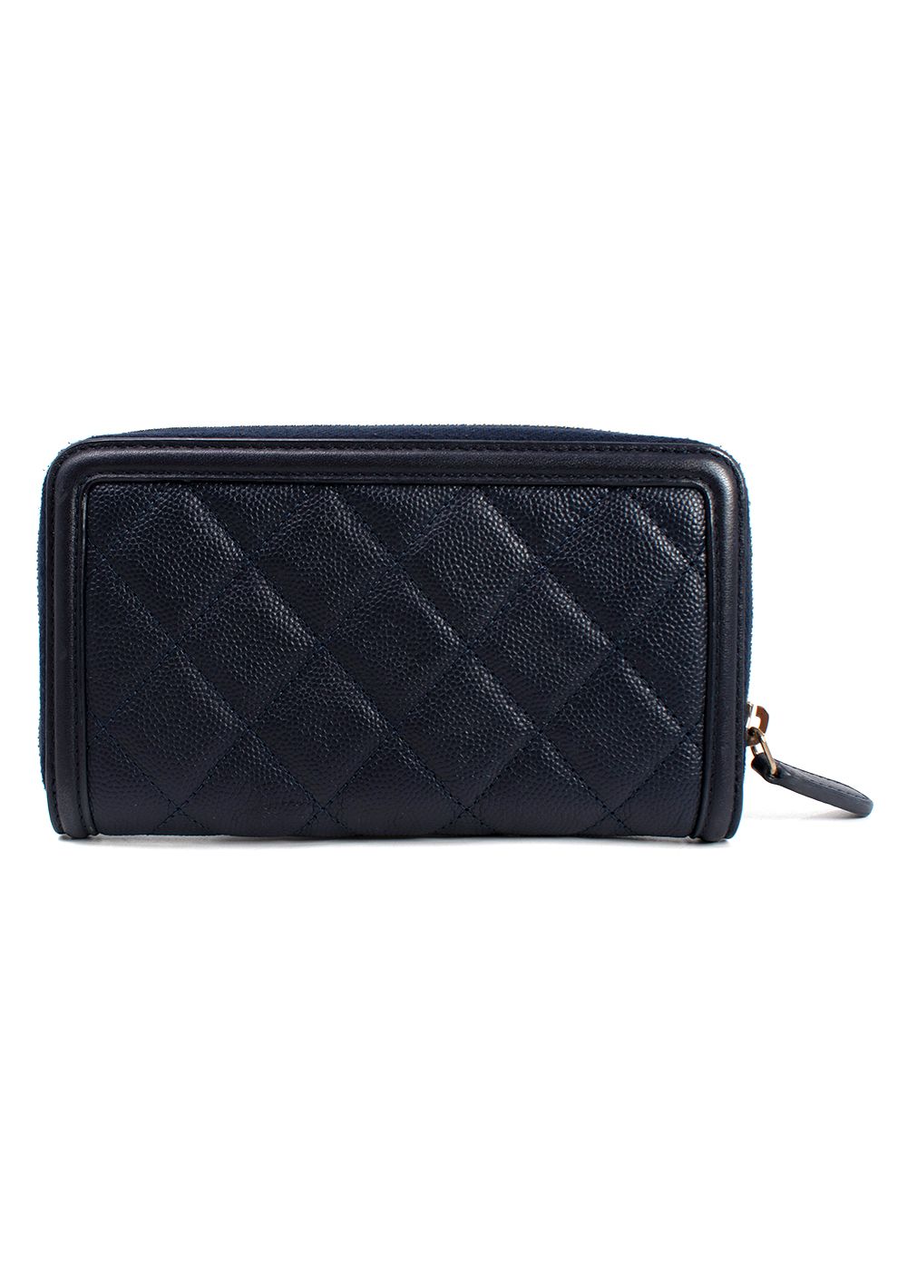 Chanel Navy Caviar Leather Filigree Zip Wallet