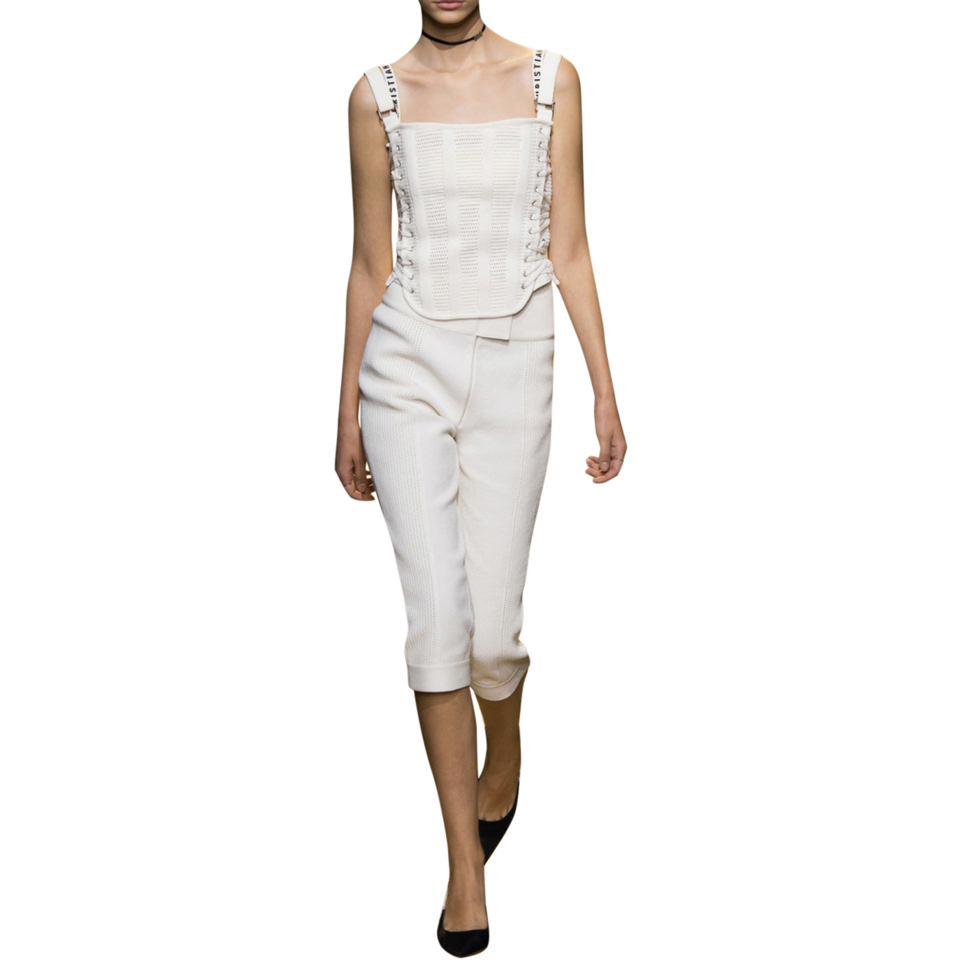 Preowned Dior Cream Tailored Cropped Pants Size S White cotton