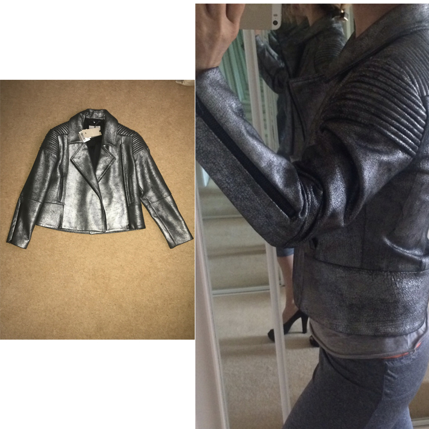 Zoe Jordan Metallic Leather Jacket Size M Silver