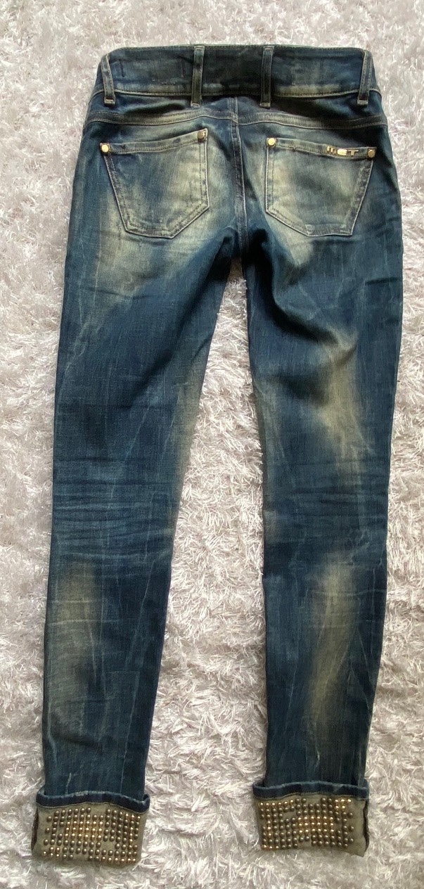 Preowned Met Studded Turn Cuff Jeans Size XS Blue cotton