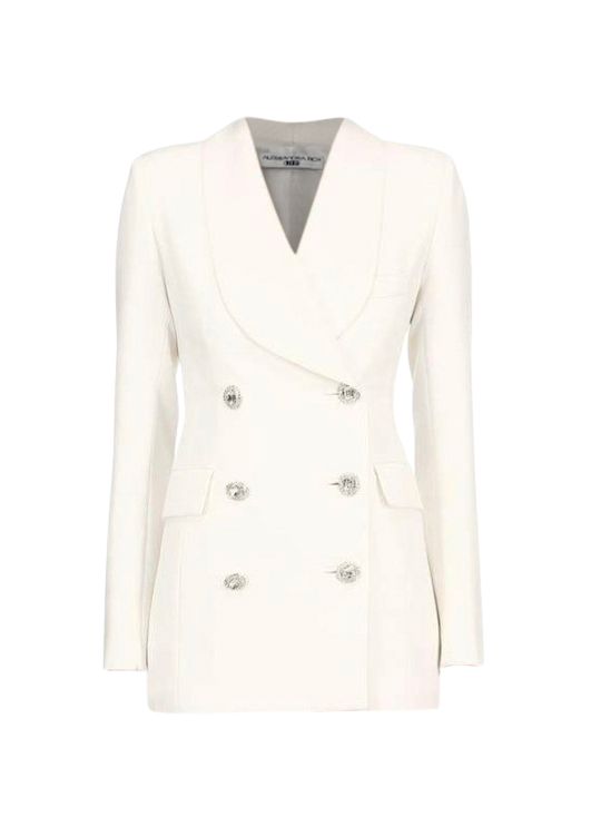 Preowned Alessandra Rich Cream Double Breasted Blazer with Crystal Jewel Buttons Size XS White wool