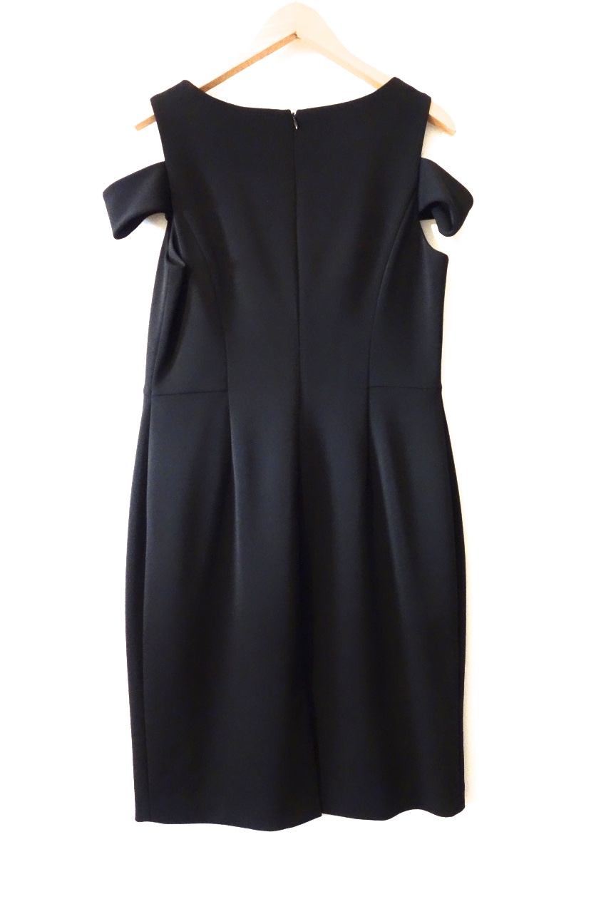 Vince Camuto Cold Shoulder Crepe Sheath Dress Size M Black polyester