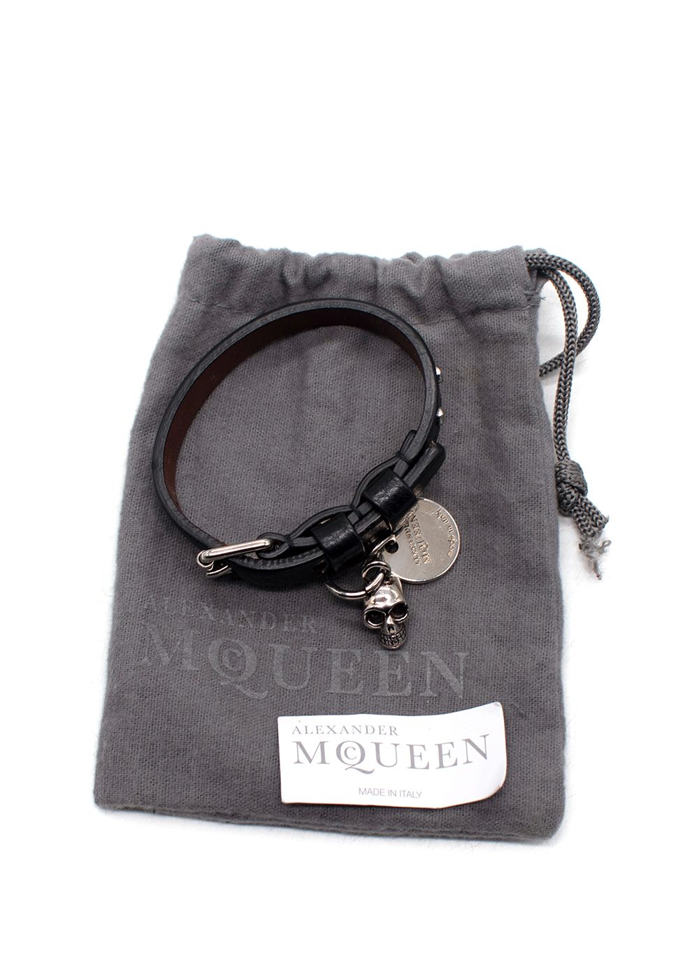 Men's Preowned Alexander McQueen Black Skull Embellished Leather Studded Bracelet