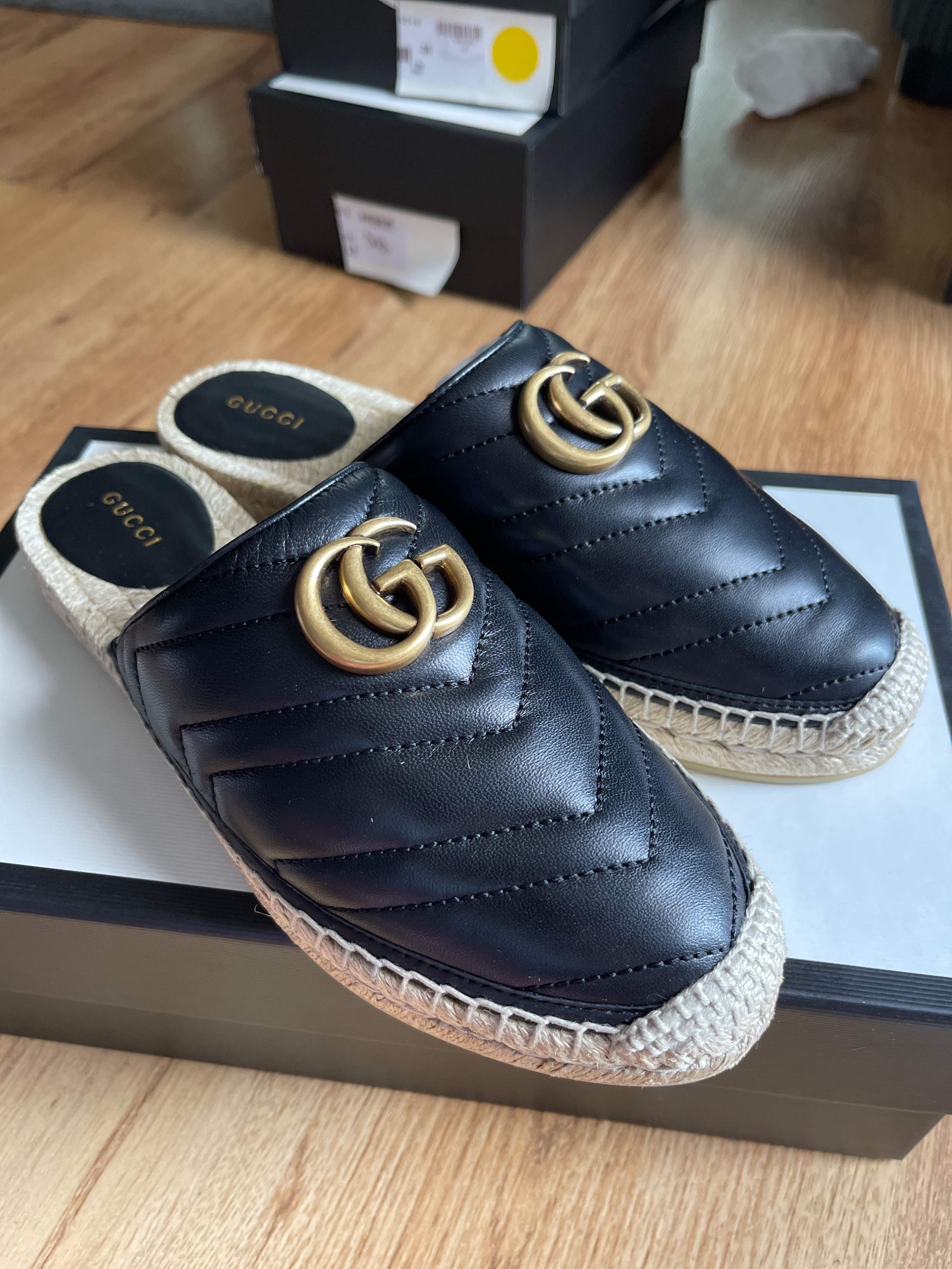 Gucci GG Marmont Slip On Espadrilles Size 38 black leather