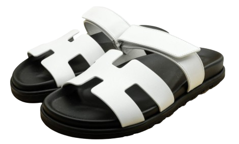 Hermes White and Black Chypre Sandals Size 38.5 leather