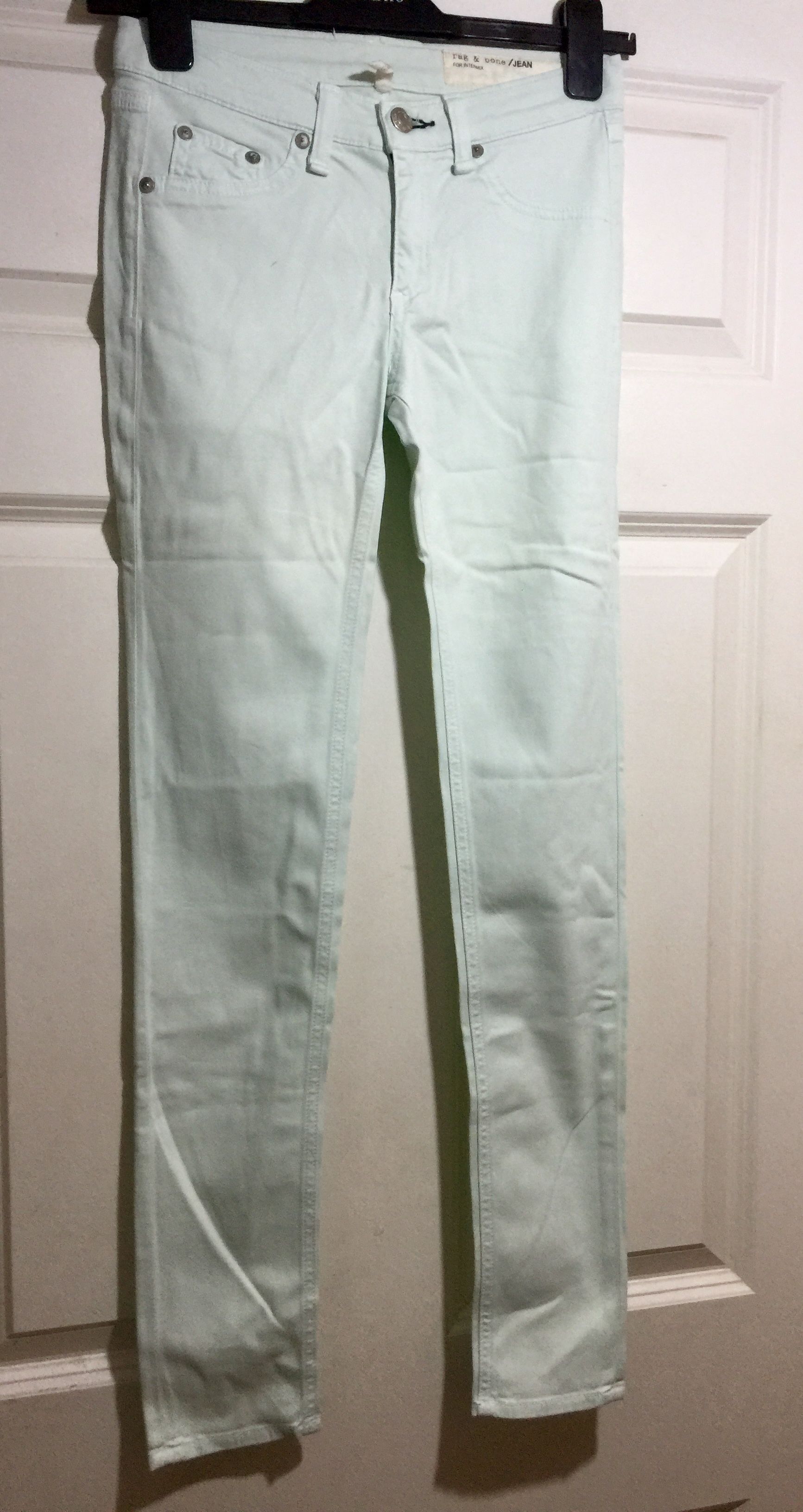 Preowned Rag and Bone Mint green stretch-denim skinny jeans Size 24/61 Ice Mint cotton