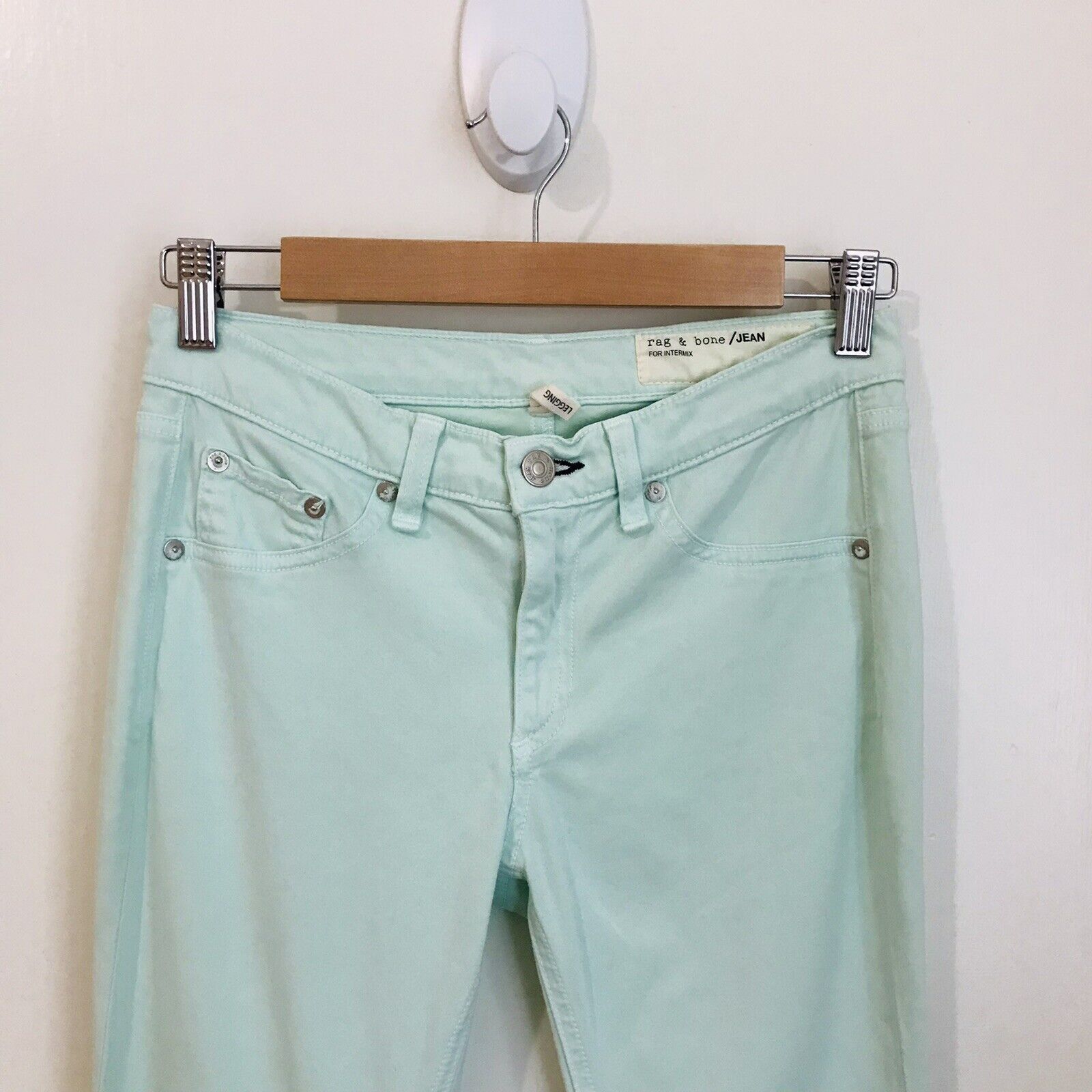 Preowned Rag and Bone Mint green stretch-denim skinny jeans Size 24/61 Ice Mint cotton