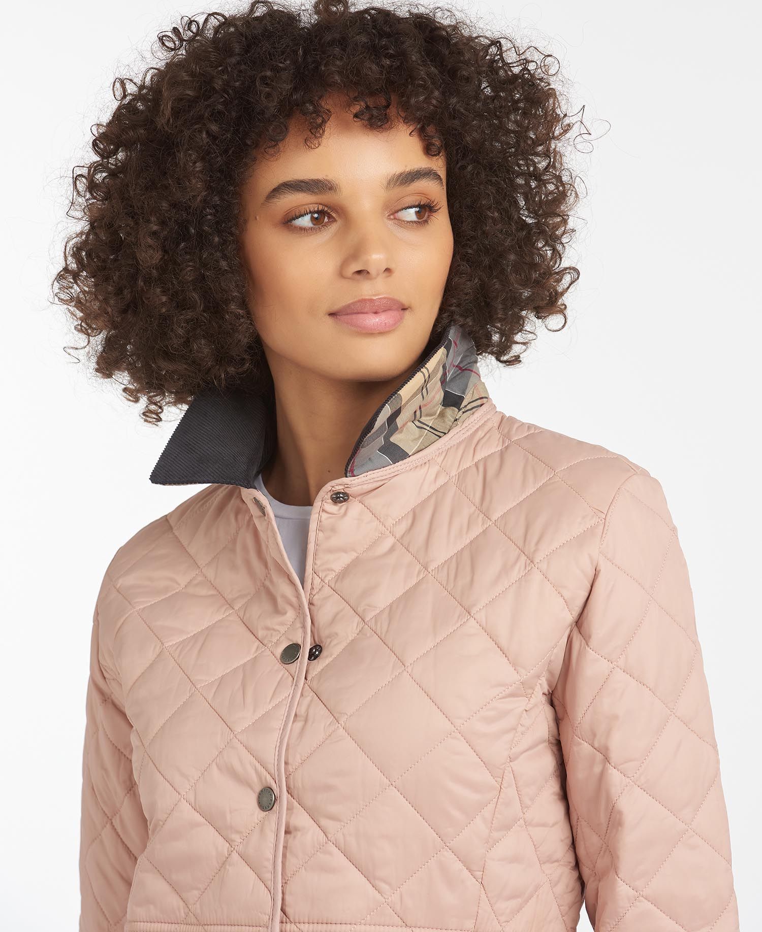 Barbour Pale Pink Deveron Quilted Jacket Size M Rose Pink outer/polyamide lining/polyamide