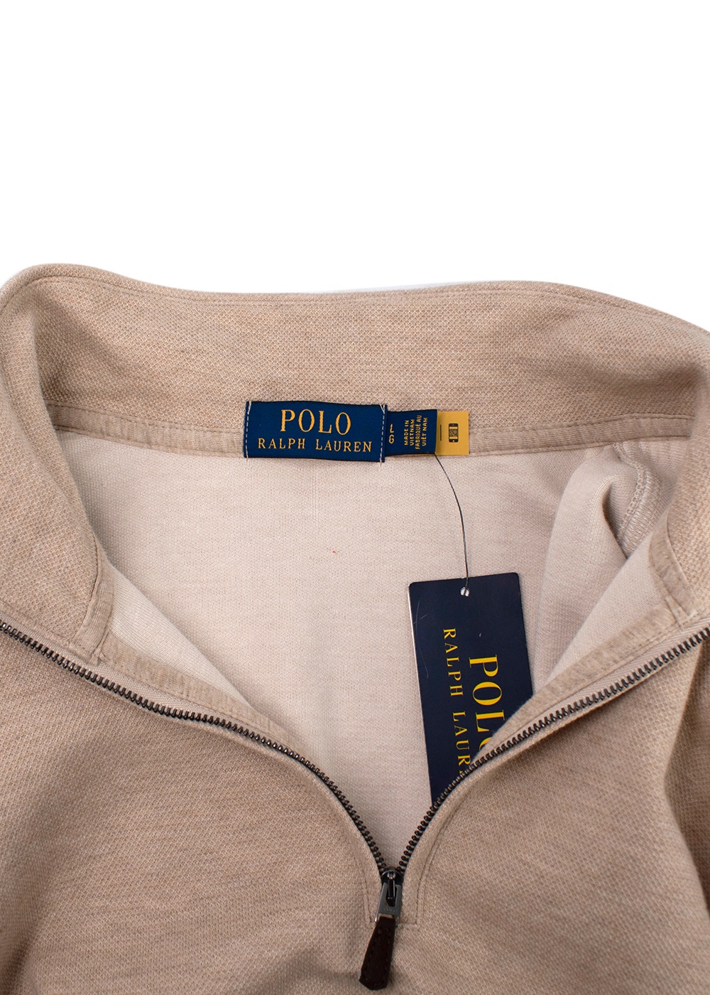 Men's Polo Ralph Lauren Beige Quarter Zip Jumper Size L nude cotton/polyester