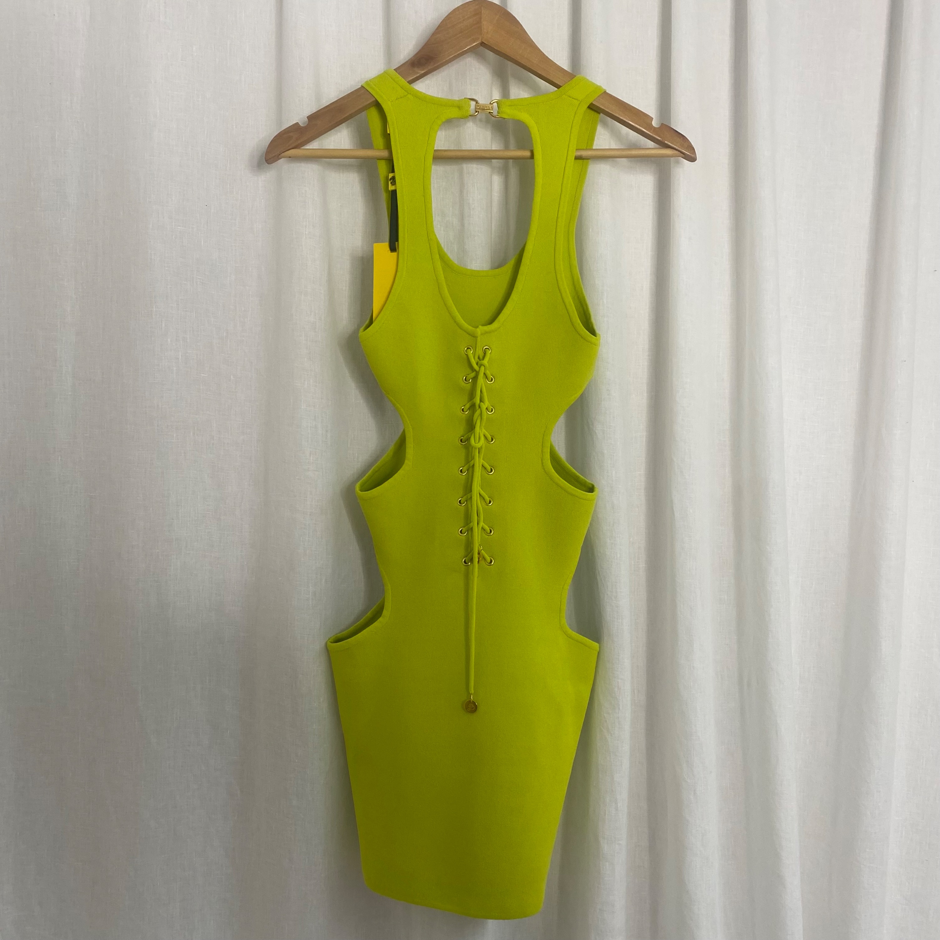 Dundas Capri Rib Cut Out Mini Dress Size XS Green viscose