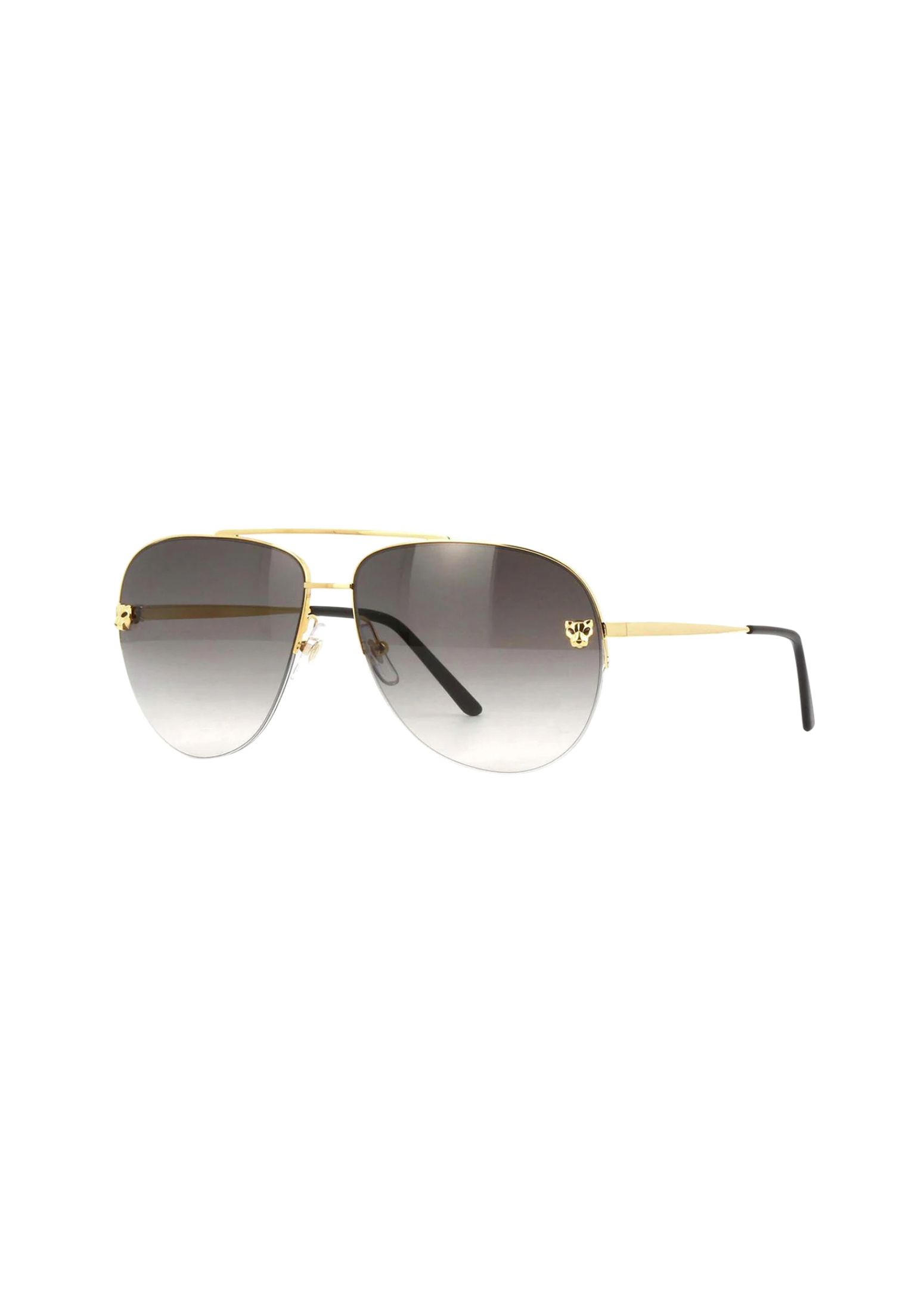 Preowned Cartier Panthere Pilot Aviator Sunglasses Gold and grey gradient metal