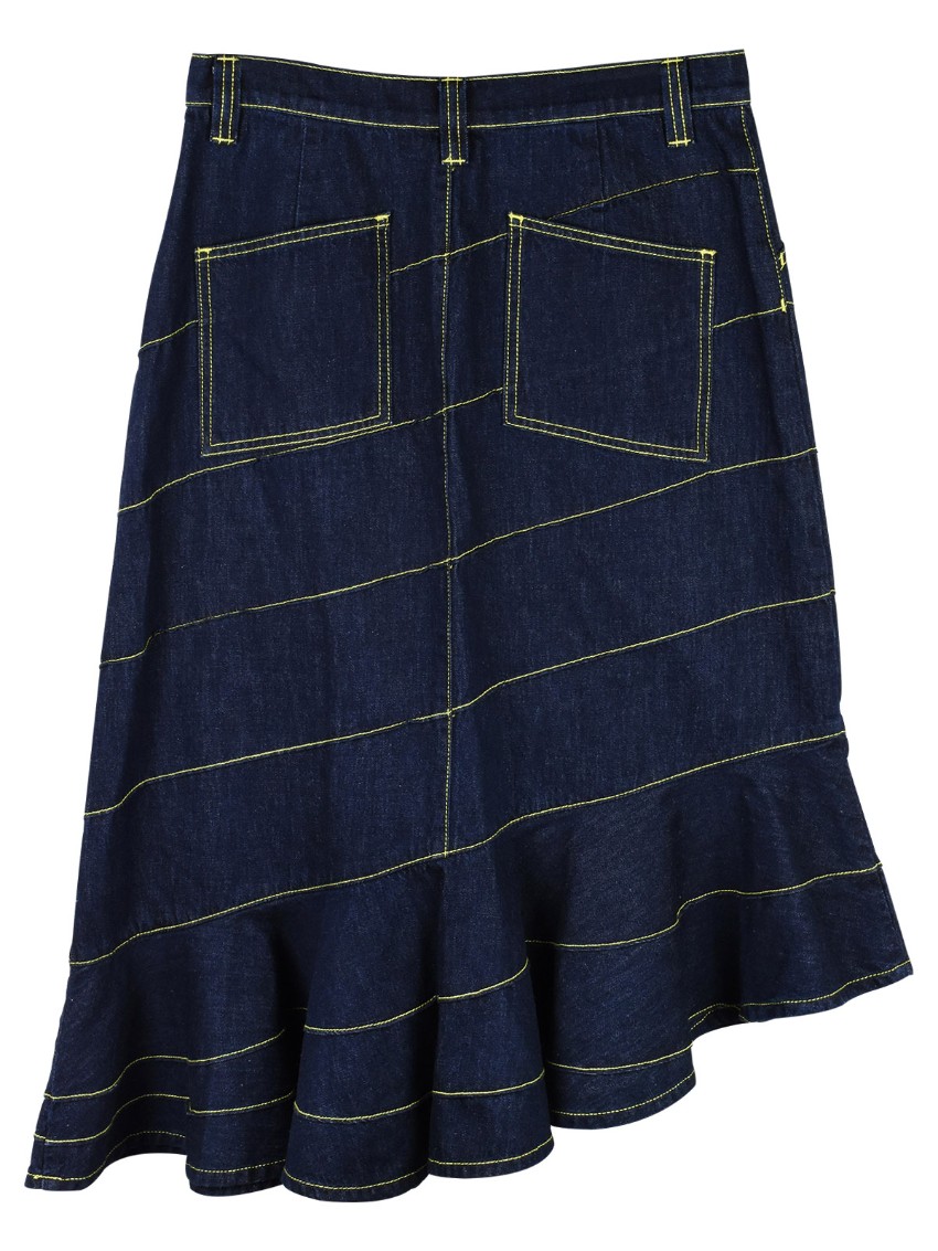 Tory Burch Asymmetric Stitch Denim Flared Skirt Size 27/69 Blue cotton