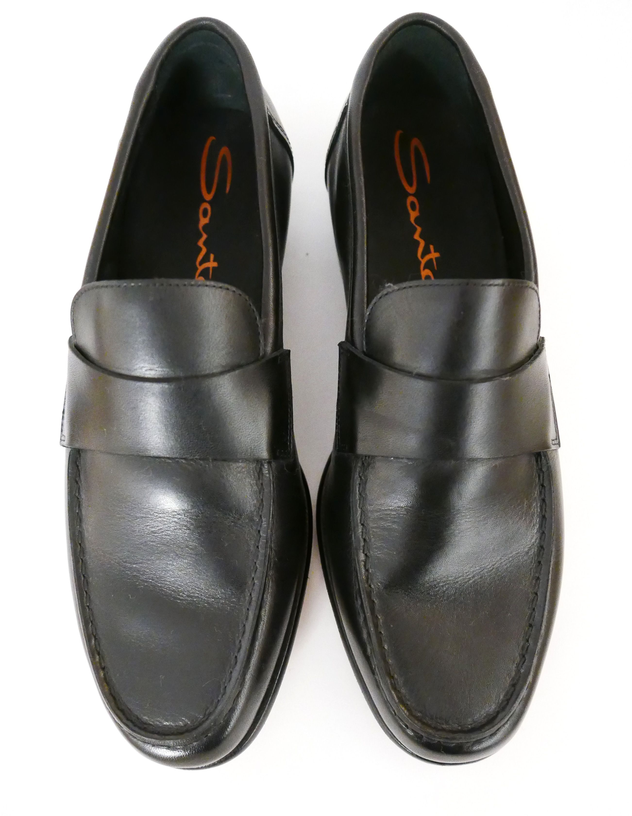 Men's Santoni Black Leather Loafers Size 405