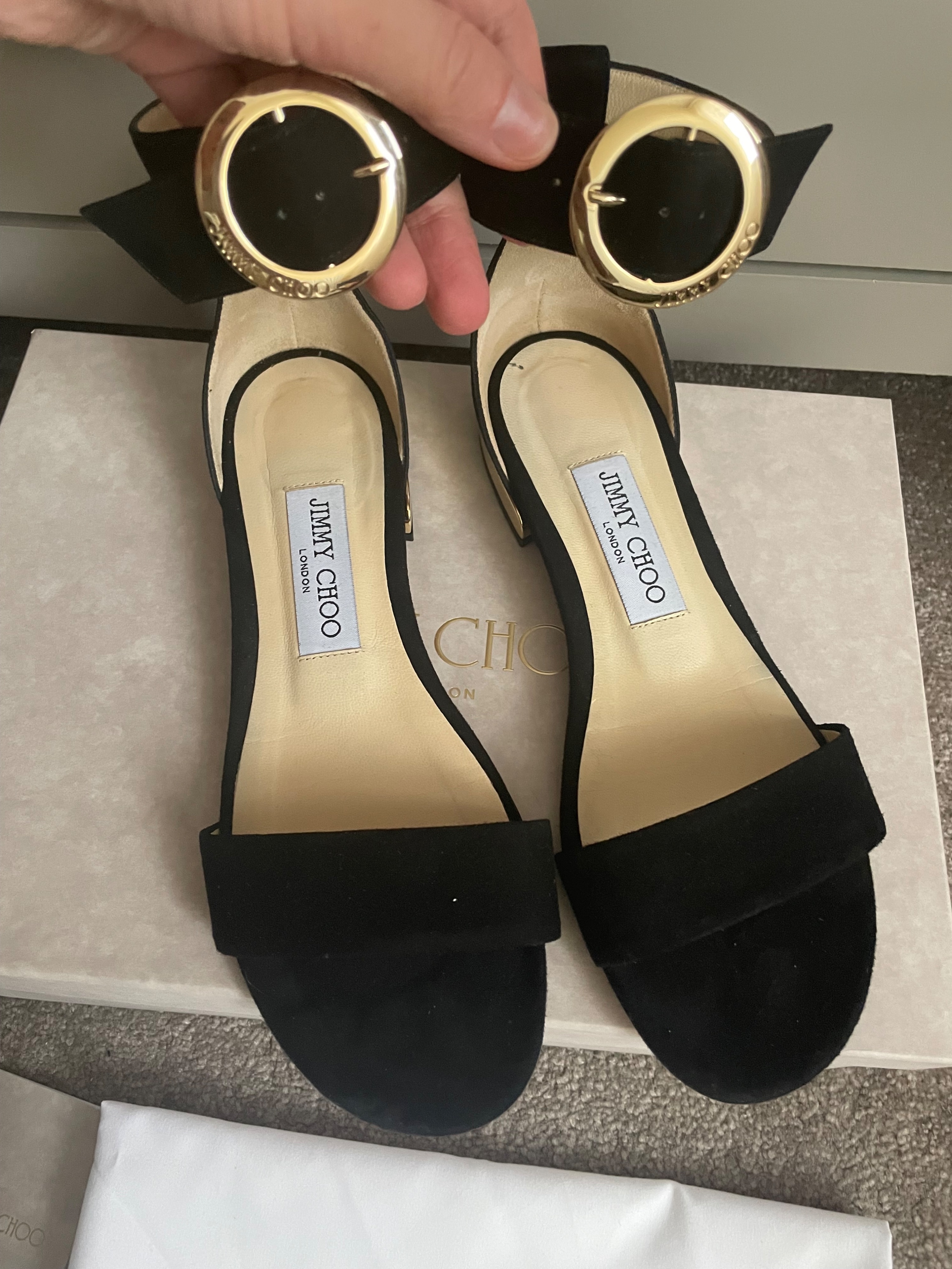 Preowned Jimmy Choo Black Suede Flat Sandals Size 36