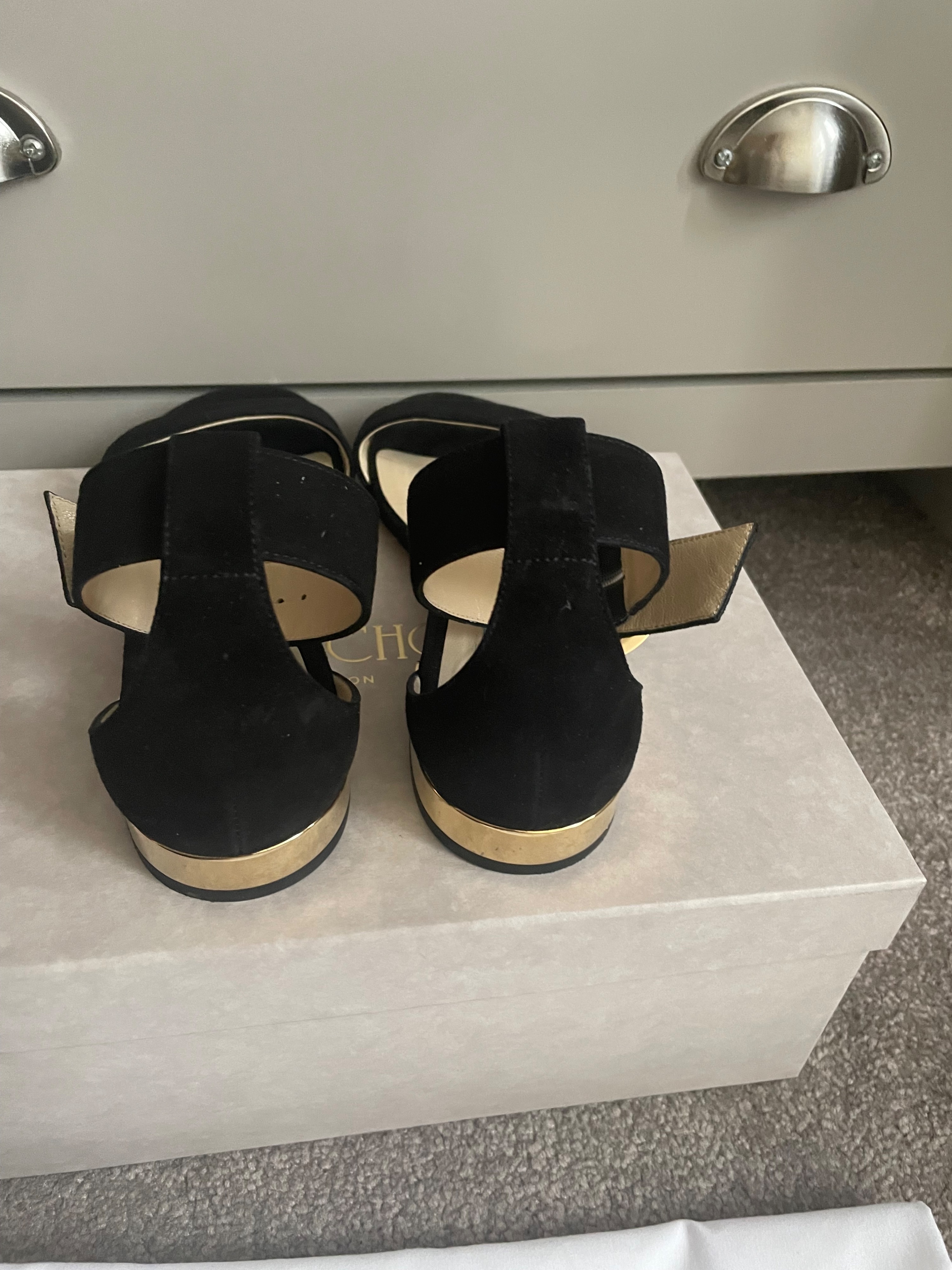 Preowned Jimmy Choo Black Suede Flat Sandals Size 36