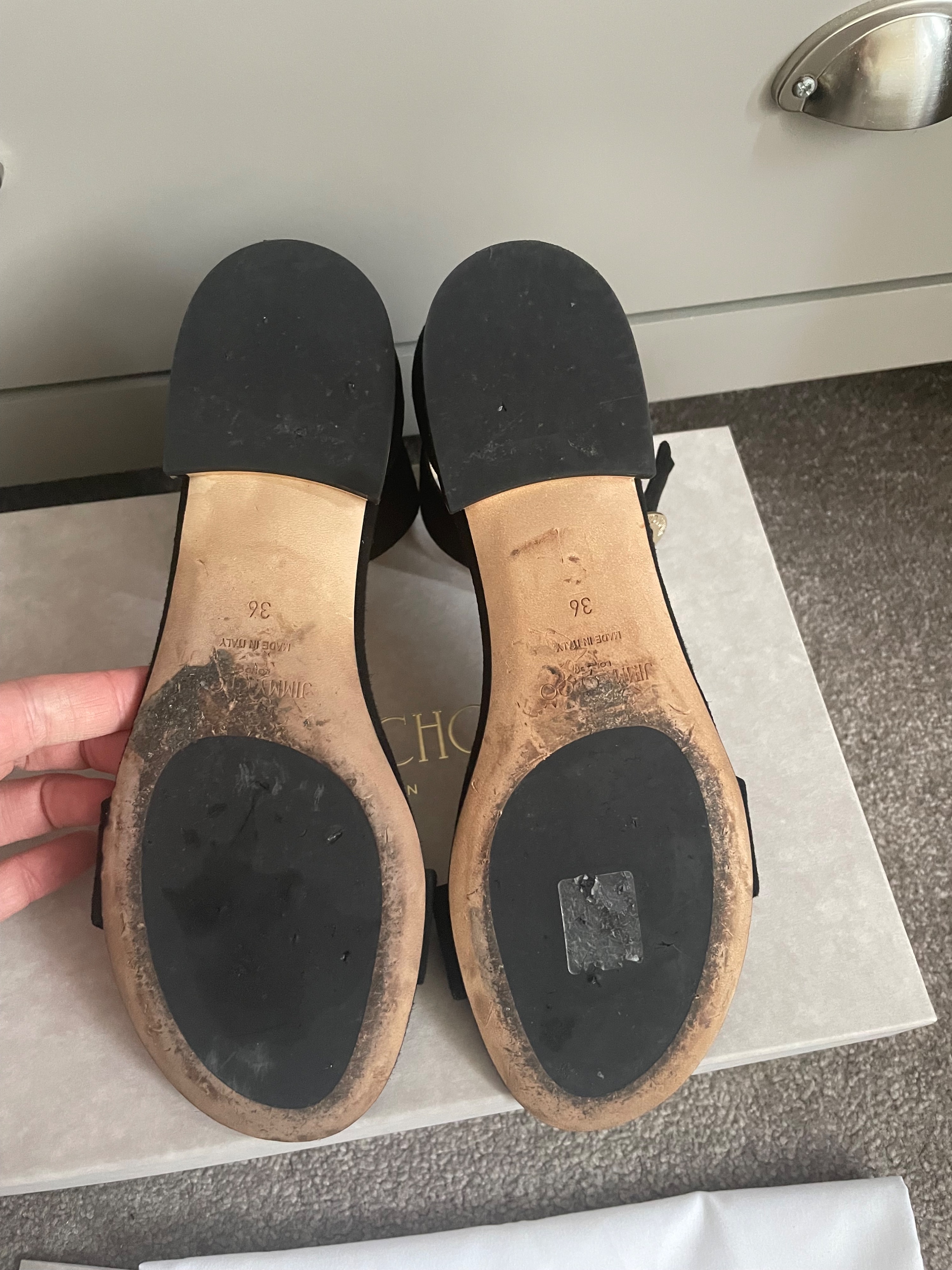 Preowned Jimmy Choo Black Suede Flat Sandals Size 36